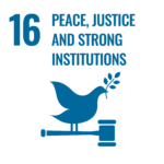 Sustainable Development Goal 16 - Peace, Justice and Strong Institutions Das UNO Symbol für das 16. Sustainable Development Goal - Peace, Justice and Strong Institutions. Symbolisiert durch eine blaue Friedenstaube, die auf einem Richterhammer sitzt